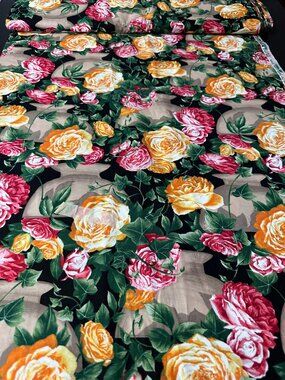Floral Rose Cotton Vintage  Fabric – Printed in Japan 7.38 Yards x 44" Rare Find